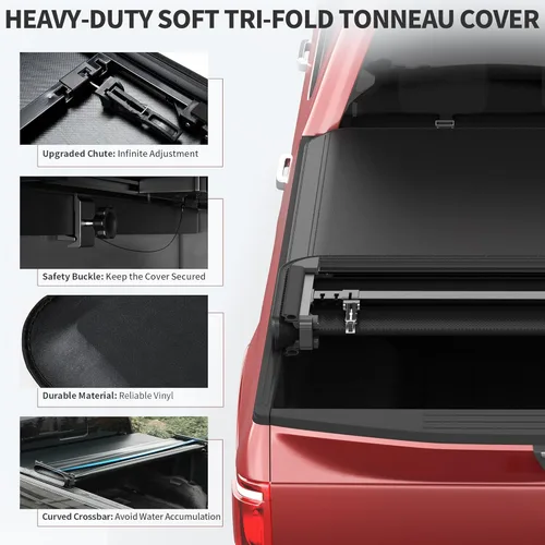 Vista 3 de oEdRo - Cubierta suave de cuatro pliegues para plataforma de camioneta, Tonneau, compatible con Toyota Tundra 2014-2021 (Excl. Trail) plataforma