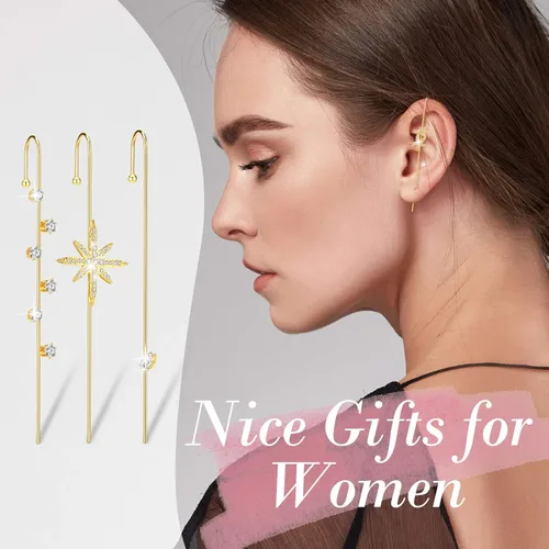 Vista 6 de 20 pendientes de gancho de oruga chapados en diamantes de imitación de oruga pendientes de oruga pendientes de gancho para la oreja para mujer