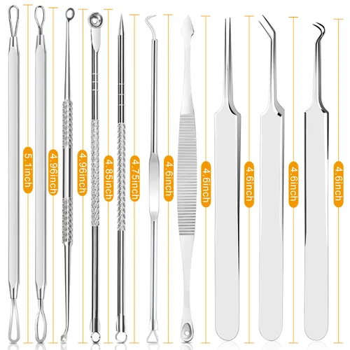 Vista 7 de Kit de herramientas para eliminar espinillas - Boxoyx 10 piezas de removedor de puntos negros, extractor de comedones con estuche de metal