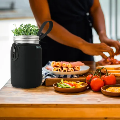 Vista 7 de Beautyflier Mason Jars - Frascos de boca ancha de 32 onzas, con boca regular, aisladores, enfriadores de vidrio para beber, frascos de brote, manga