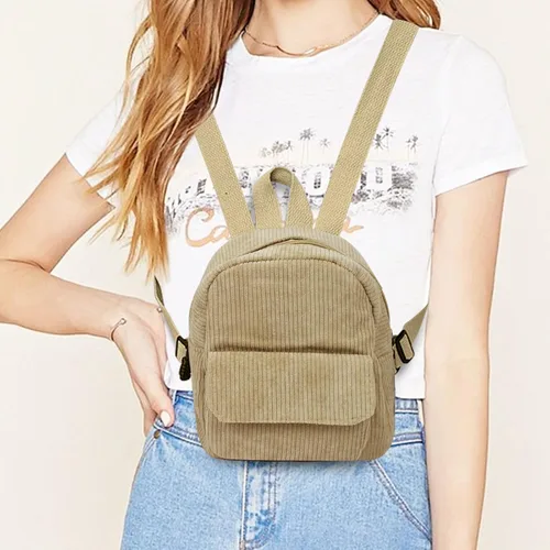 Vista 2 de Mini mochilas para mujer, mochila de pana elegante para mujer, para citas, viajes, mochilas de campamento para mujeres y niñas, Beige
