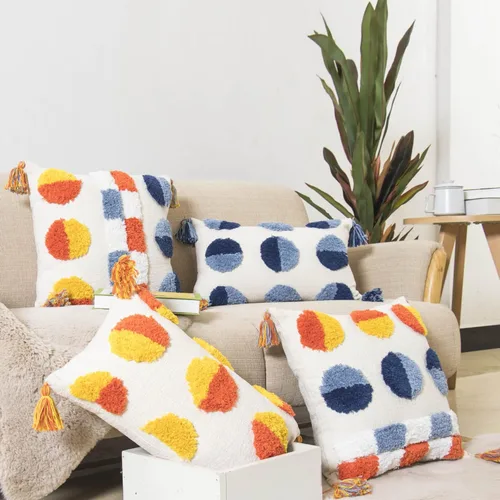 Vista 2 de Fundas de almohada bohemias de 12 x 20 pulgadas, funda de almohada decorativa colorida con borlas, funda de cojín tejida bohemia para sofá