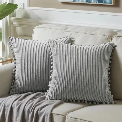 Vista 13 de Fancy Homi Juego de 2 fundas de almohada decorativas negras de 12 x 12 pulgadas con pompones para sofá y cama, decoración moderna de estilo bohemio