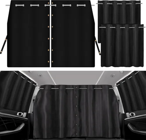 Vista 11 de XCBYT Cortinas de privacidad para automóvil - Cortinas divisoras para camping en automóvil con barra transversal ajustable de acero inoxidable