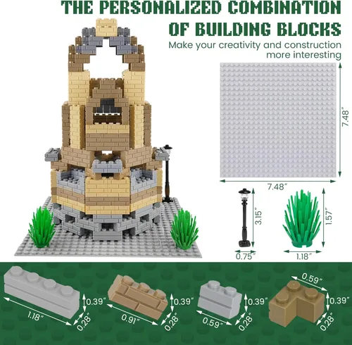 Vista 8 de Juego de ladrillos de construcción de perfil de mampostería, bloques de construcción que incluye piezas de ladrillo de construcción medianas, placa