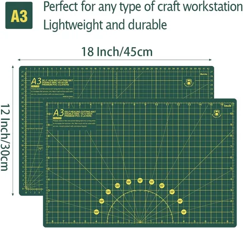 Vista 2 de Headley Tools Tapete de corte autorreparable grueso de 18 x 12 pulgadas, tapete de costura de corte giratorio A3 para manualidades, tabla de cortar
