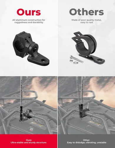 Vista 5 de KEMIMOTO Soporte de látigo para ATV, soportes de luz de bandera de alta resistencia para riel de manillar de 2.22 cm/2.54 cm/2.86 cm, soporte