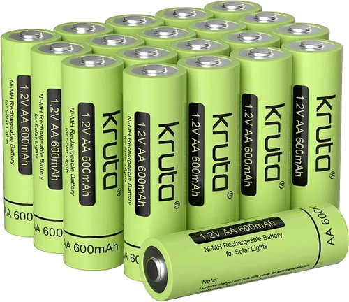 Vista 9 de Kruta Batería AA recargable para luces solares al aire libre, paquete de 12 unidades de 1.2 V NiMH 600 mAh precargada doble A batería solar