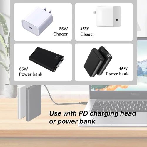 Vista 4 de GINTOOYUN Cable de carga USB C a DC5521 de 65 W PD USB tipo C de entrada a CC 0.217 x 0.083 in, cable de carga de alimentación de salida, para 12V