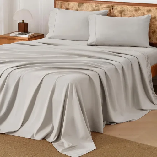 Vista 8 de Juego de sábanas Andency tamaño Queen de 4 piezas, sábanas súper suaves color Avena para cama tamaño Queen, juego de sábanas Queen de microfibra