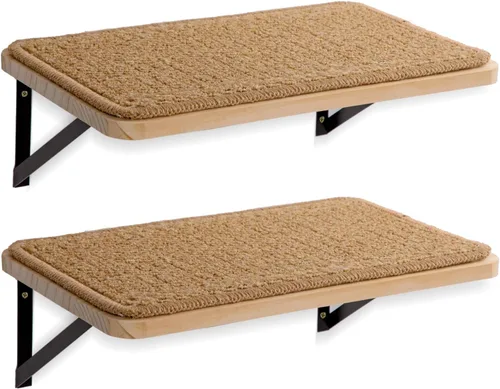 Vista 9 de Estantes de pared para gatos de 4 escalones, escaleras de pared para gatos (blanco marrón, 1 paquete de 4 escalones, 1)