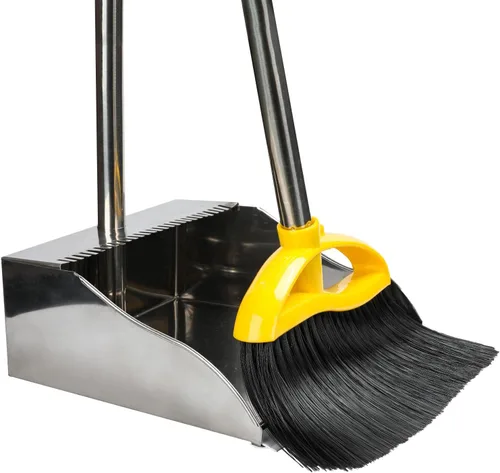 Vista 10 de Escoba de cerdas suaves para interiores, escoba angular con mango largo, escobas de barrido suave para pisos, escoba de cocina