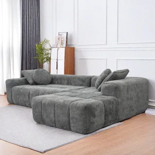 Vista 6 de L Shaped Modular Modern Compressed Gray Sofa,Comfy Corduroy Fluffy Couch with Deep Seat,No Assembly Required Couch for Living Room