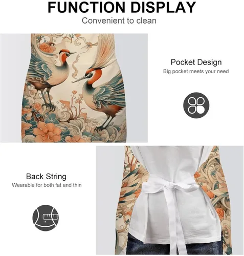 Vista 6 de MUSM Apron for Adults - 27.6 X 31.5 Inch, Heavy-Duty Polyester Aprons with Two Large Pockets, Waterproof Painted Bird Pattern Kitchen Apron for
