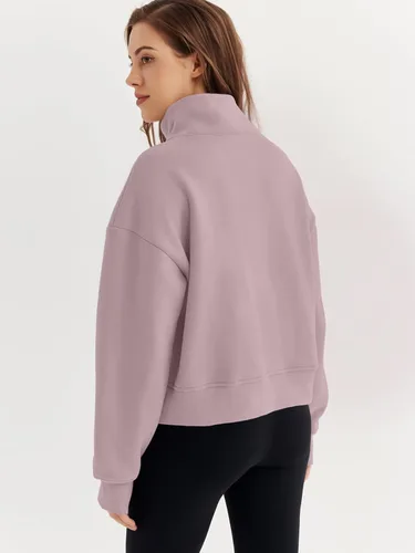 Vista 4 de EFAN Sudaderas cortas para mujer, con media cremallera, forro polar, con cremallera de un cuarto, sudaderas con capucha 2023, ropa de moda de otoño