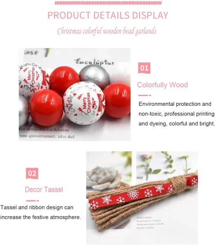 Vista 3 de Guirnalda de cuentas de madera Decro de Navidad, 1 paquete de 40 pulgadas, guirnaldas de madera con cuentas Boha de granja para mesa de centro