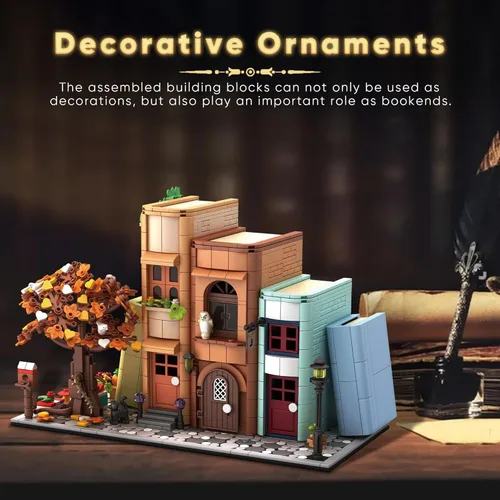 Vista 7 de Kit de construcción de casa mágica para sujetalibros, decoración del hogar para juguete de bloques de construcción, estantería en miniatura