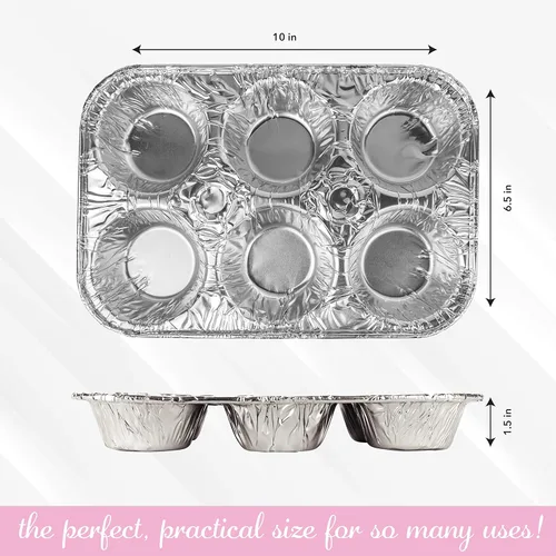 Vista 2 de PLASTICPRO moldes de papel de aluminio para muffins reutilizables y desechables, para 6 cupcakes/muffins y moldes de papel de aluminio