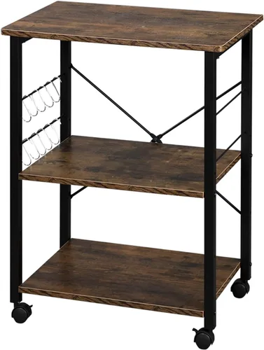 Vista 4 de Estante de cocina para panadero, carrito de microondas, carrito de cocina rodante de 3 niveles con ruedas, carrito de café con estante