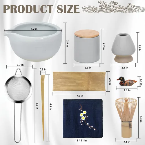 Vista 3 de Artcome Juego de té matcha japonés de 9 piezas, cuenco de matcha con pico vertedor, batidor de matcha, soporte de batidor de cerámica, cuchara