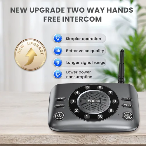 Vista 2 de Wuloo - Intercomunicadores inalámbricos manos libres para negocios en casa, sistema de intercomunicación de audio bidireccional mejorado