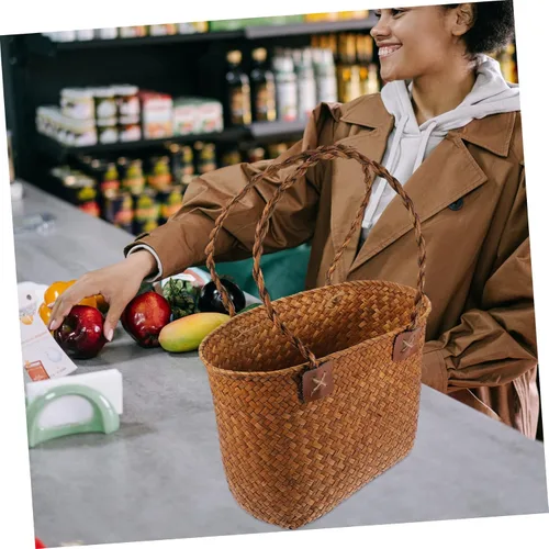 Vista 2 de Zerodeko 2 cestas de almacenamiento de mimbre cesta africana cestas tejidas para cestas de boda cesta de compras africana cesta de plantas de hierba