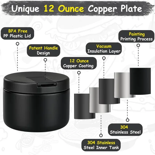 Vista 5 de Pawtong Tarro de comida aislado al vacío de 12 onzas con tapa de hebilla, termo de sopa de boca ancha para comida caliente para niños, contenedor
