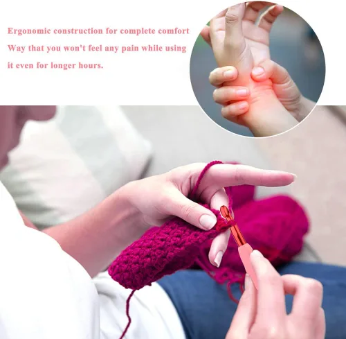 Vista 6 de Gancho de Ganchillo Ergonómico de 8mm, Agujas de Ganchillo para Tejer, Agujas de Tejer Lisas para DIY Hecho a Mano, Gran Regalo para Mujeres