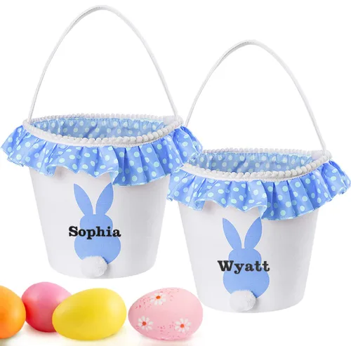 Paquete de 2 cestas de Pascua personalizadas, cestas de conejo de Pascua Touber con nombre, cesta de Pascua personalizada, cestas de Pascua para
