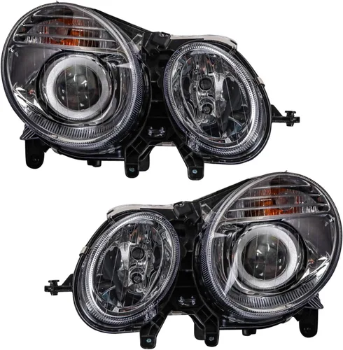 Vista 545 de TRQ Juego de Conjunto de Ensamble de Faros de 2 Piezas de Desempeño Halógeno con Marco Cromado Conductor y Lado del Pasajero Compatible con Mercedes