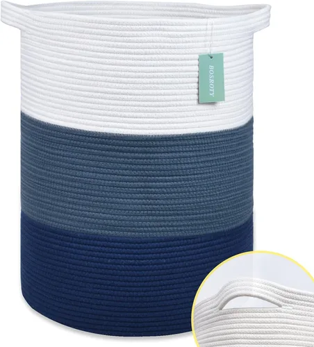 Vista 16 de Cesta de manta extragrande de 87 litros, cesta para la ropa sucia, cesta de guardería para guardar juguetes, ropa y toallas, cesta grande de cuerda