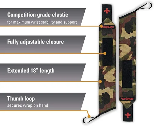 Vista 2 de Harbinger Red Line - Muñequeras de levantamiento de pesas de 18 pulgadas para hombres y mujeres (par)