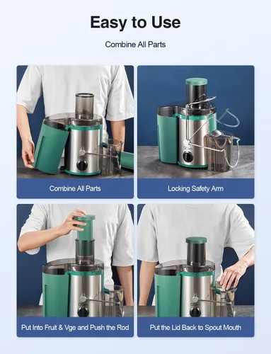 Vista 7 de QCen Máquina de exprimidor centrífuga verde y paquete de botella de vidrio 6PCS