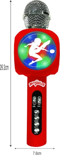 Vista 5 de LEXiBOOK Micrófono inalámbrico milagroso con altavoz y luces, Bluetooth, función de cambio de voz, efectos de luz, puerto micro SD, USB, plata/rojo