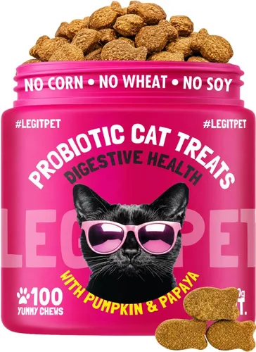 LEGITPET Golosinas probióticas para gatos con prebióticos – Apoyo digestivo masticables suaves con calabaza y papaya – Apoya la salud intestinal, la