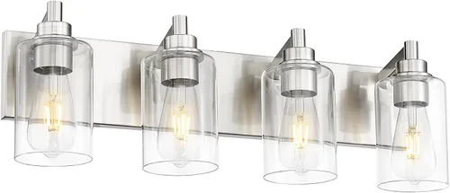 Vista 25 de Lámparas de baño, lámpara de tocador moderna de 3 luces con pantalla en forma de copa de vino de vidrio transparente, accesorios de iluminación Negro