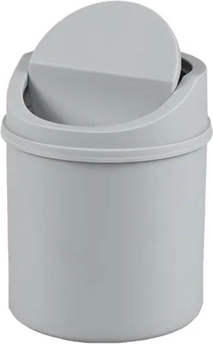 Mini bote de basura de escritorio de 0.5 galones con tapa giratoria, pequeño bote de basura oscilante, gris | Lightweight Plastic, Flip Swing-Top