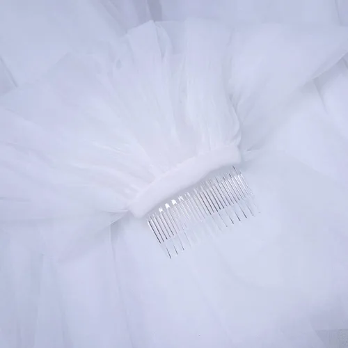 Vista 5 de JWICOS Velo de novia de 2 niveles velo de novia de tul blanco con peine y borde cortado (blanco)