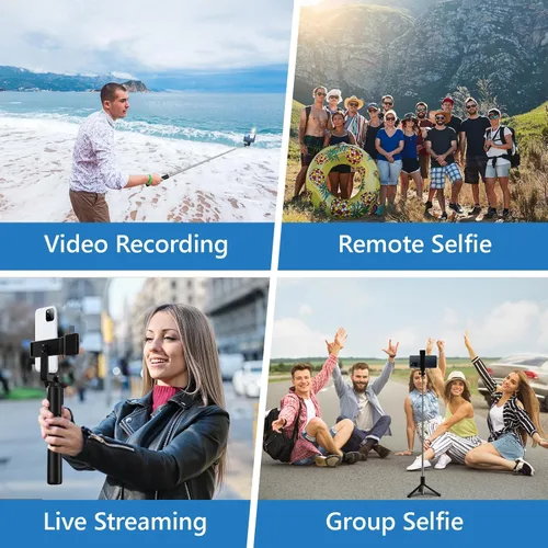 Vista 2 de Selfie Stick, trípode retráctil de 40 pulgadas para teléfono con control remoto inalámbrico y luz, trípode portátil para selfie stick