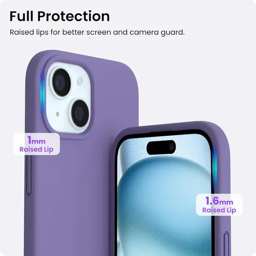 Vista 4 de ORNARTO Funda compatible con iPhone 15 6.1, silicona líquida delgada de 3 capas cubierta completa de goma de gel suave, funda protectora Amatista