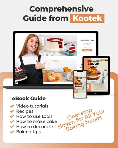 Vista 8 de Kootek Tocadiscos de aluminio para tartas, soporte giratorio para tartas de 12 pulgadas, 35 piezas de suministros de kit de decoración de pasteles