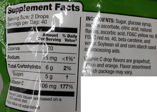 Vista 2 de Equate Vitamina C Suplemento Gotas 80ct, comparado con Halls Defense