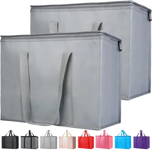 Vista 42 de Bodaon Paquete de 2 bolsas de comestibles reutilizables aisladas de servicio pesado, bolsa térmica, extra grande para alimentos congelados