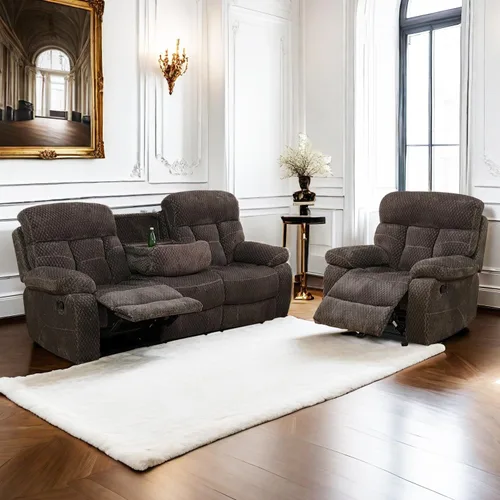 Vista 2 de Juego de sofá reclinable para muebles de sala de estar, juego de sofá y silla reclinable de pana verde, tela manual, sofá reclinable de 3 plazas
