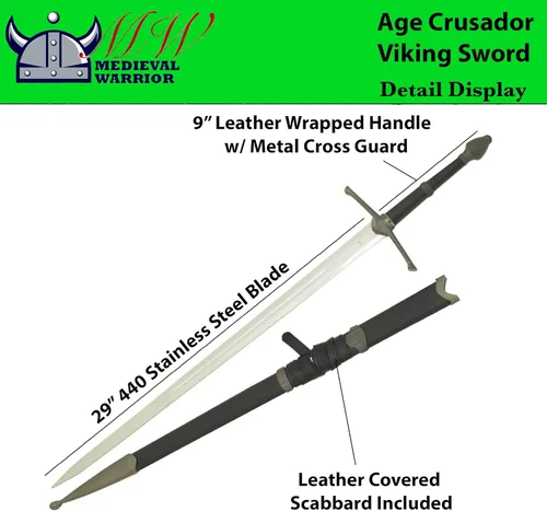 Vista 3 de Medieval Warrior Espada vikinga cruzada de la Edad Media con vaina