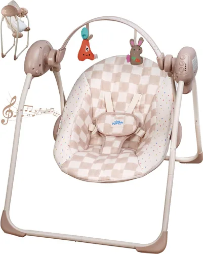 Vista 10 de Columpio para bebés de Tiny Marvels, columpio portátil con velocidad adaptable, música, barra de juguetes removible, columpio plegable para bebés