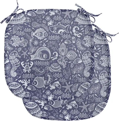 Vista 135 de Lunarable Juego de 4 cojines de asiento para silla, diseño de pétalos de flores de iris florecientes, arte de forma desgastada, acolchado de asiento