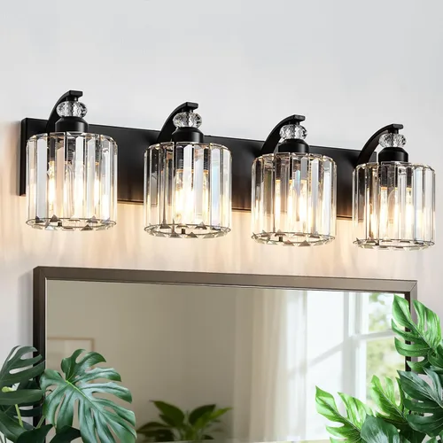 Vista 13 de Lámpara de baño de latón cepillado de 3 luces, luces de tocador doradas, iluminación moderna de cristal para tocador de baño, aplique de pared