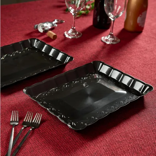 Vista 4 de Plasticpro - Bandejas de plástico para servir, rectangulares, 9 x 13 pulgadas, plato desechable para fiesta, 4 bandejas negras