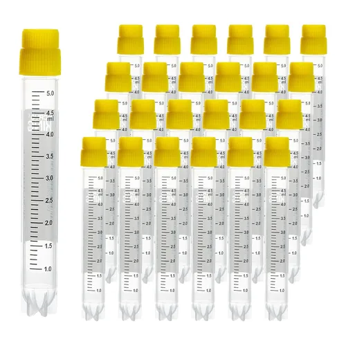 Vista 15 de 0.1 fl oz 25 piezas crioviales plásticos, frascos de laboratorio de rosca externa con tapas azules, tubos de laboratorio con código de barras lateral